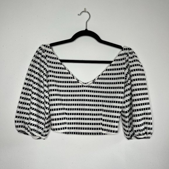Zara Checkered puff sleeve crop top size small - Picture 2 of 5